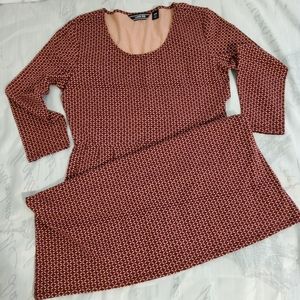 Lands' End Stretch Burgundy 3/4 Sleeve Fit & Flare Dress Scoop Neckline Size S/P